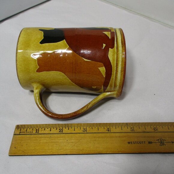 Redware Art Pottery Mug Tankard Cat Silhouette Design - Picture 3 of 7
